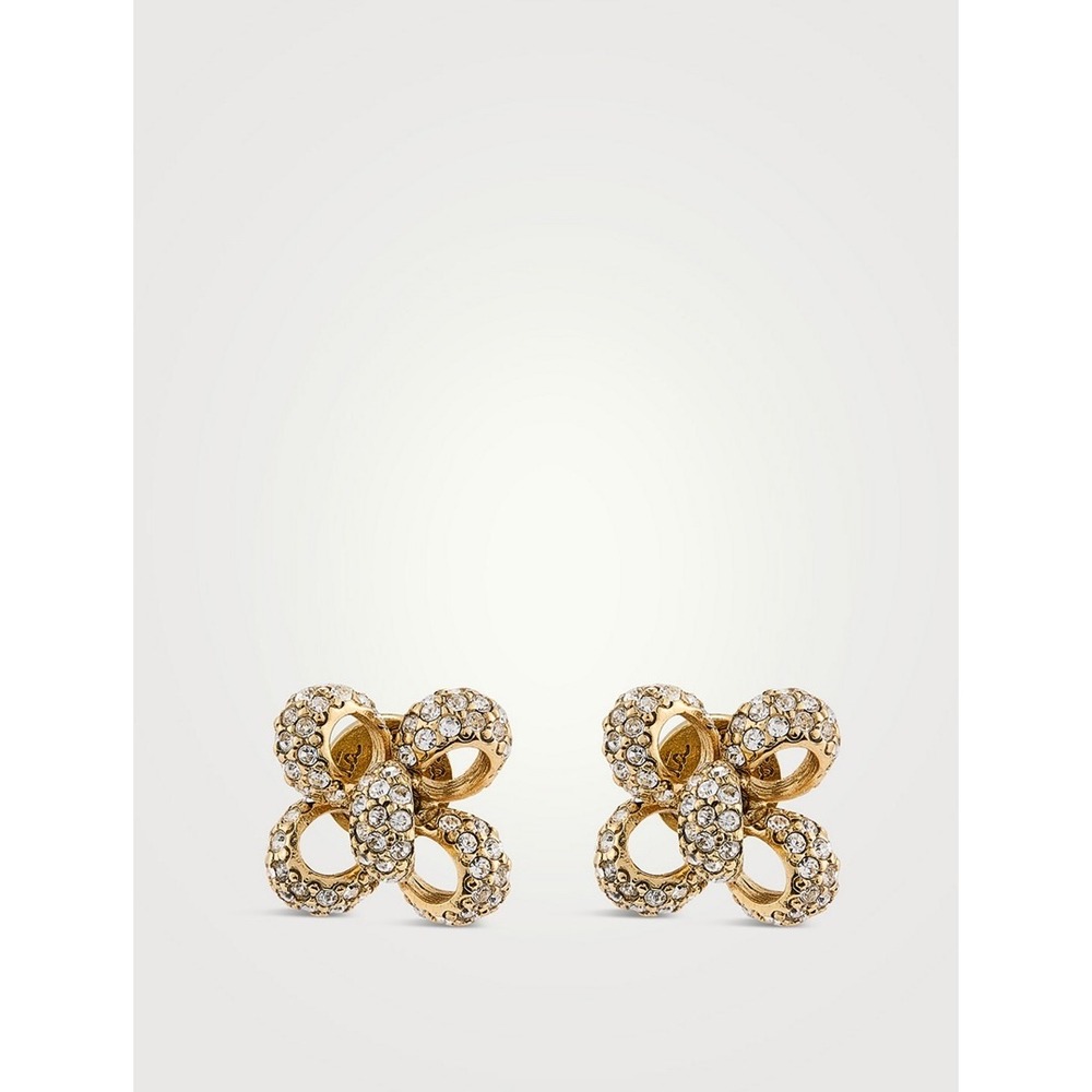 Oscar de la Renta Gold Clover Pavé Crystal Clip-On Earrings OS - Picture 4 of 14